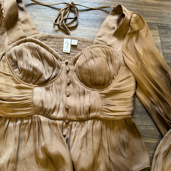 NWOT Joie light brown bustier satin blouse top - Picture 3 of 6
